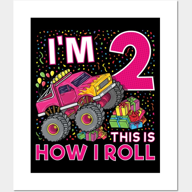 2nd Birthday Monster Truck Party Gift 2 Year Old Girl Wall Art by silentsoularts